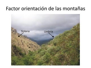 Factor orientación de las montañas
 