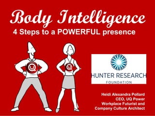 Body Intelligence
4 Steps to a POWERFUL presence
Heidi Alexandra Pollard
CEO, UQ Power
Workplace Futurist and
Company Culture Architect
 