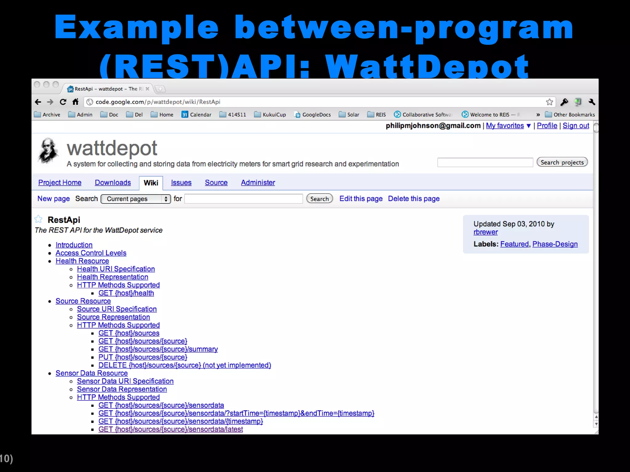 Example between-program (REST)API: WattDepot