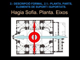 Hagia Sofia. Planta. Eixos 2.- DESCRIPCIÓ FORMAL. 2.1.- PLANTA, PARTS, ELEMENTS DE SUPORT I SUPORTATS. 