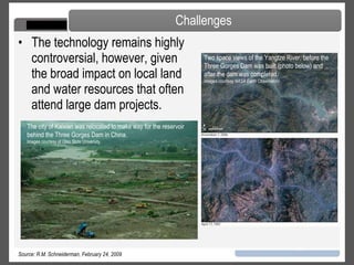 The United States Department of Energy describes the derivation of power from water this way:  "Water constantly moves through a vast global cycle, evaporating from lakes and oceans, forming clouds, precipitating as rain or snow, then flowing back down to the ocean. The energy of this water cycle, which is driven by the sun, can be tapped to produce electricity or for mechanical tasks like grinding grain." The most common method for achieving hydropower is through building an impoundment facility, or dam, where water is backed up into a reservoir and then released through turbines as needed to meet energy demands.  Diversion and micro hydropower are options as well. What is it? 