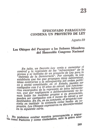 23- Episcopado Paraguayo condena un Proyecto de Ley.