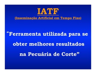 IATF
  (Inseminação Artificial em Tempo Fixo)




Ferramenta utilizada para se
 obter melhores resultados
    na Pecuária de Corte”
 