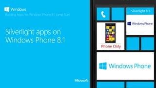 Building Apps for Windows Phone 8.1 Jump Start
Silverlight 8.1
Phone Only
 