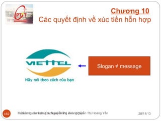 Chương 10
Các quyết định về xúc tiến hỗn hợp

Slogan ≠ message

162

Marketing căn bản/ Gv. Nguyễn Thị Hoàng Yến Thị Hoàng Yến
Quản trị marketing dịch vụ/ Giảng viên: Nguyễn

28/11/13

 