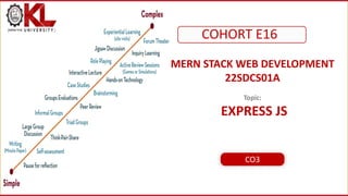 CREATED BY K. VICTOR BABU
MERN STACK WEB DEVELOPMENT
22SDCS01A
Topic:
EXPRESS JS
COHORT E16
CO3
 