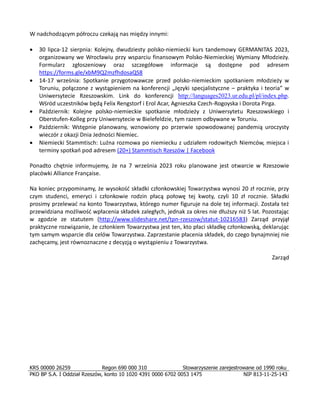 KRS 00000 26259 Regon 690 000 310 Stowarzyszenie zarejestrowane od 1990 roku
PKO BP S.A. I Oddział Rzeszów, konto 10 1020 ...