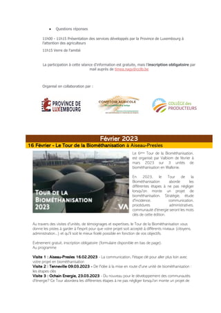Newsletter SPW Agriculture en province du Luxembourg du 20-01-23