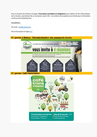 Pour la réunion du 6 février en ligne, l’inscription préalable est obligatoire pour obtenir le lien informatique
de la réu...
