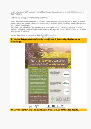 En tant qu'agriculteur actif, nous vous invitons à la soirée que nous organisons sur la transmission des fermes en
région ...