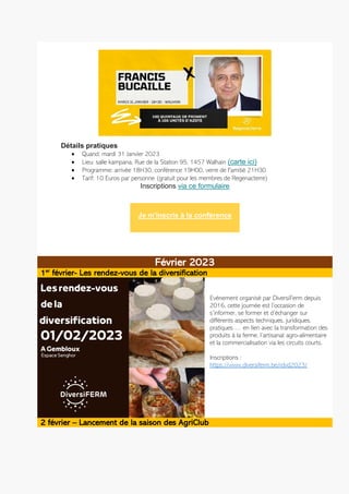 Détails pratiques
• Quand: mardi 31 Janvier 2023
• Lieu: salle kampana, Rue de la Station 95, 1457 Walhain (carte ici)
• P...