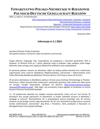 KRS 00000 26259 Regon 690 000 310 Stowarzyszenie zarejestrowane od 1990 roku
PKO BP S.A. I Oddział Rzeszów, konto 10 1020 ...
