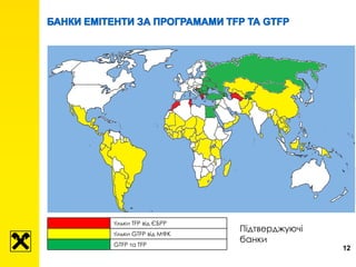 12
тільки TFP від ЄБРР
тільки GTFP від МФК
GTFP та TFP
Підтверджуючі
банки
 