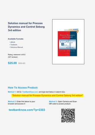 Comprehensive Solution Manual for Process Dynamics and Control Seborg ...