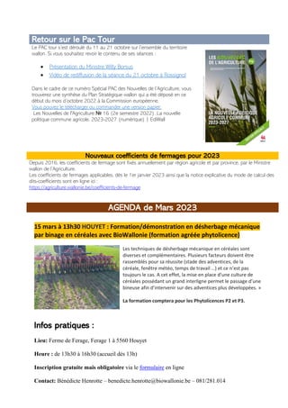 Newsletter SPW Agriculture en province du Luxembourg du 14-03-23