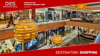 DESTINATION: SHOPPING
Conference Call
Preliminary Results FY 2022
22 March 2023
 