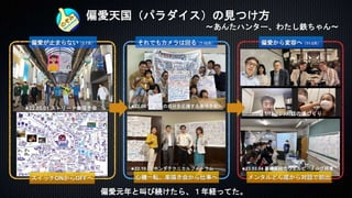 偏愛天国（パラダイス）の見つけ方
～あんたハンター、わたし鉄ちゃん～
偏愛が止まらない（3-7月）
偏愛元年と叫び続けたら、１年経ってた。
それでもカメラは回る（7-10月） 偏愛から変容へ（11-3月）
メンタルどん底から対話で脱出
スイッチONからOFFへ 心機一転、楽描き会から仕事へ
★22.05.01 ストリート楽描き会
11/13-12/3対話の場づくり
★22.09.17 未来の自分を応援する楽描き会
★22.10.25 ホンダテクニカルフォーラム ★23.03.04 黒磯高校でウェルビーイング授業
 