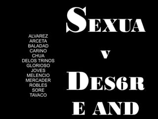 SEXUA
v
DES6R
E AND
ALVAREZ
ARCETA
BALADAD
CARINO
CHUA
DELOS TRINOS
GLORIOSO
JOVES
MELENCIO
MERCADER
ROBLES
SORE
TAVACO
 