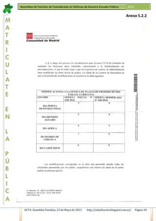 ACTA. Asamblea Familias, 23 de Mayo de 2013 http://edukfuenla.blogspot.com.es/ Página 10
Asamblea de Familias de Fuenlabrada en Defensa de Nuestra Escuela Pública 2013
M
A
T
R
I
C
U
L
A
T
E
E
N
L
A
P
Ú
B
L
I
C
A
Anexo 5.2.2
 