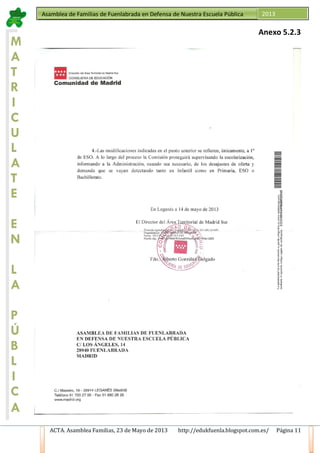 ACTA. Asamblea Familias, 23 de Mayo de 2013 http://edukfuenla.blogspot.com.es/ Página 11
Asamblea de Familias de Fuenlabrada en Defensa de Nuestra Escuela Pública 2013
M
A
T
R
I
C
U
L
A
T
E
E
N
L
A
P
Ú
B
L
I
C
A
Anexo 5.2.3
 
