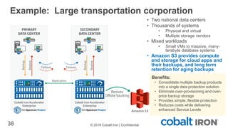 Example: Large transportation corporation
38
• Two national data centers
• Thousands of systems
• Physical and virtual
• M...