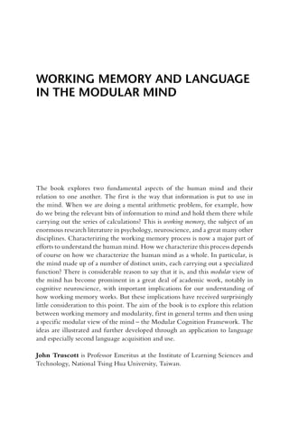 Working Memory And Language In The Modular Mind John Truscott | PDF
