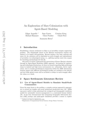 An Exploration of Mars Colonization with Agent-Based Modeling | PDF