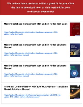 Modern Database Management 11th Edition Hoffer Solutions Manual | PDF