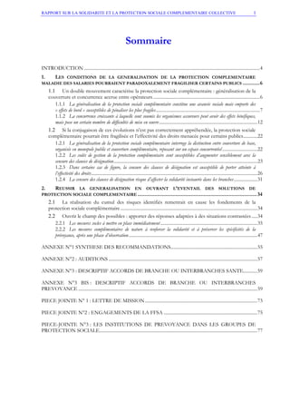RAPPORT SUR LA SOLIDARITE ET LA PROTECTION SOCIALE COMPLEMENTAIRE COLLECTIVE 3
Sommaire
 
INTRODUCTION ......................