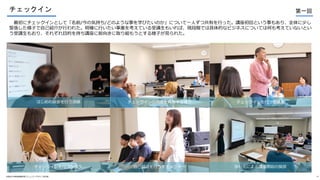最初にチェックインとして「名前/今の気持ち/どのような事を学びたいのか」について一人ずつ共有を行った。講座初回という事もあり、全体に少し
緊張した様子で自己紹介が行われた。明確に行いたい事業を考えている受講生もいれば、現段階では具体的なビジネスについては何も考えていないとい
う受講生もおり、それぞれ目的を持ち講座に前向きに取り組もうとする様子が見られた。
チェックイン
©高知大学地域協働学部コミュニティデザイン研究室 15
第一回
はじめの挨拶を行う須藤 チェックインの方法を共有する様子 チェックインを行う受講生
自己紹介を行う学生メンター 吉村氏による講座開始の挨拶
チェックインを行う受講生
 