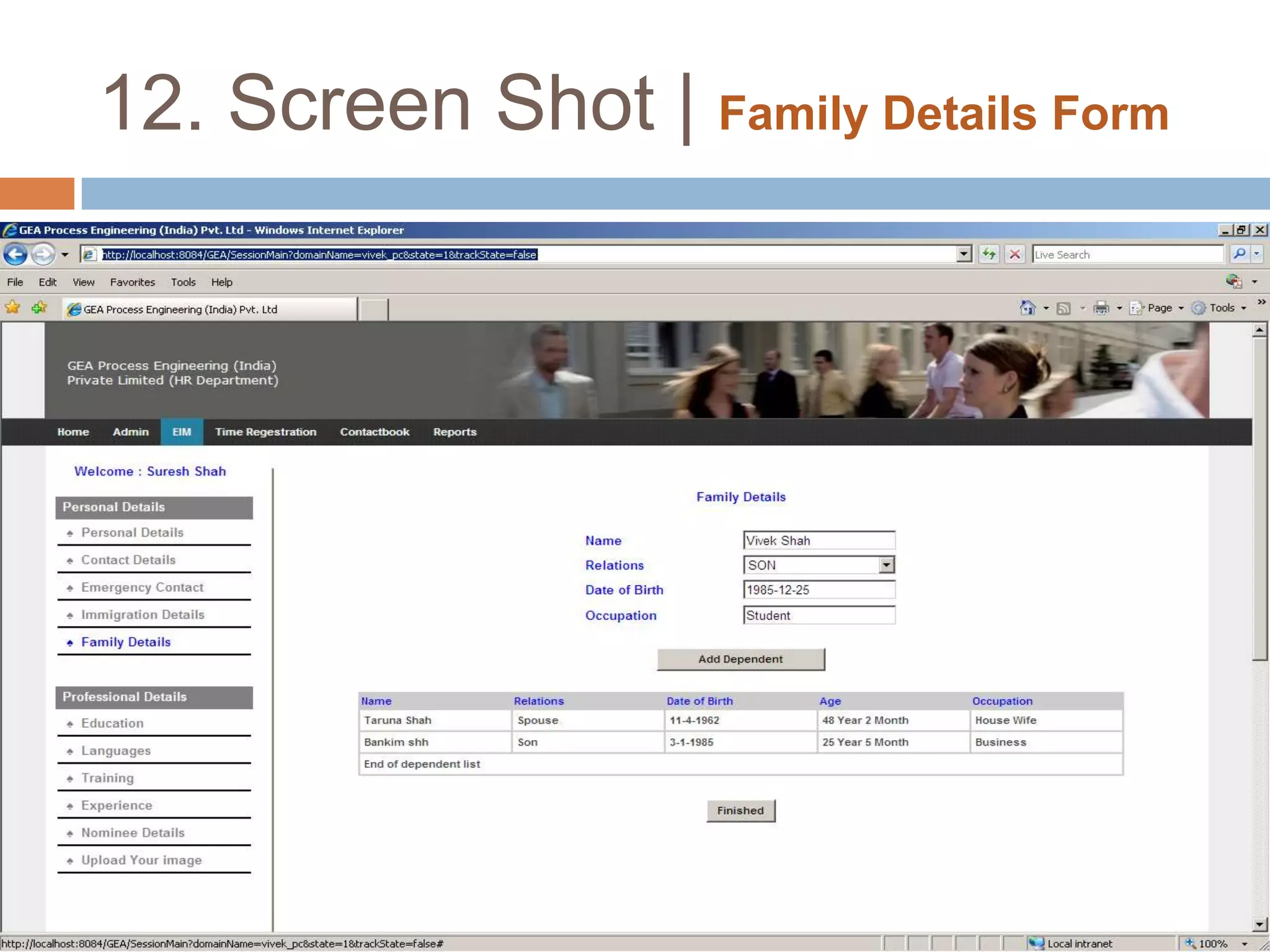11 TestingTest Case 3 Case         :	  Testing of the EMS ModuleResult      : 	  System is not able to  generate correct out put.Reason    : 	  This occurred because database was not normalized.Solution   :   After making proper normalized we can able to get correct resultTest Case 4 Case         :	  Testing of the Generated ReportResult      : 	  System is not able to  generate correct out put.Reason    :	  his occurred because query is not properly firedSolution  : 	  After giving the proper  query, we can able to get correct result.Test Case 5Case       :	Testing of the admin(master) Module(Employee rights)Result    :	All the Operations work successfully.
