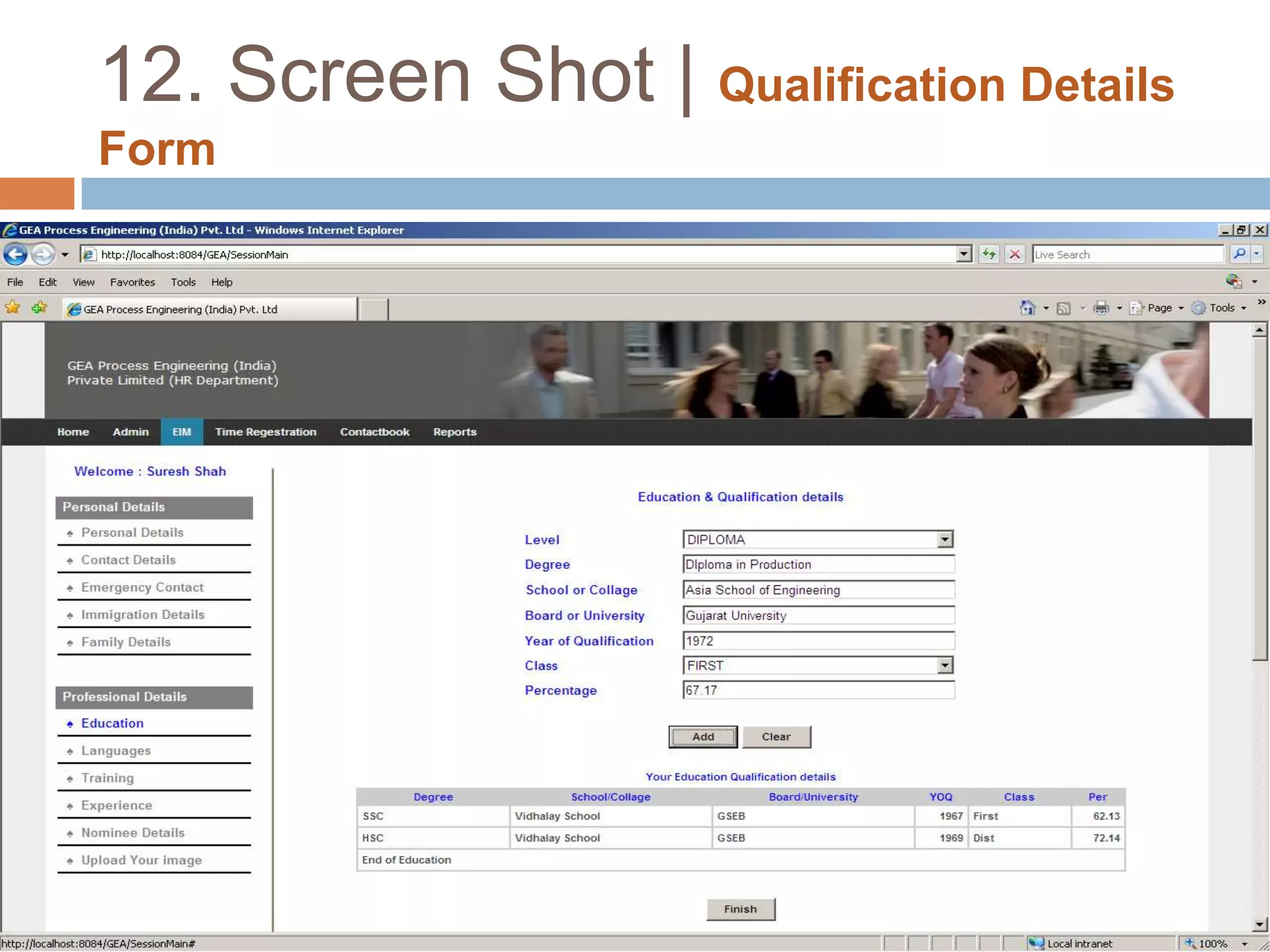12. Screen Shot | Home Page of Admin