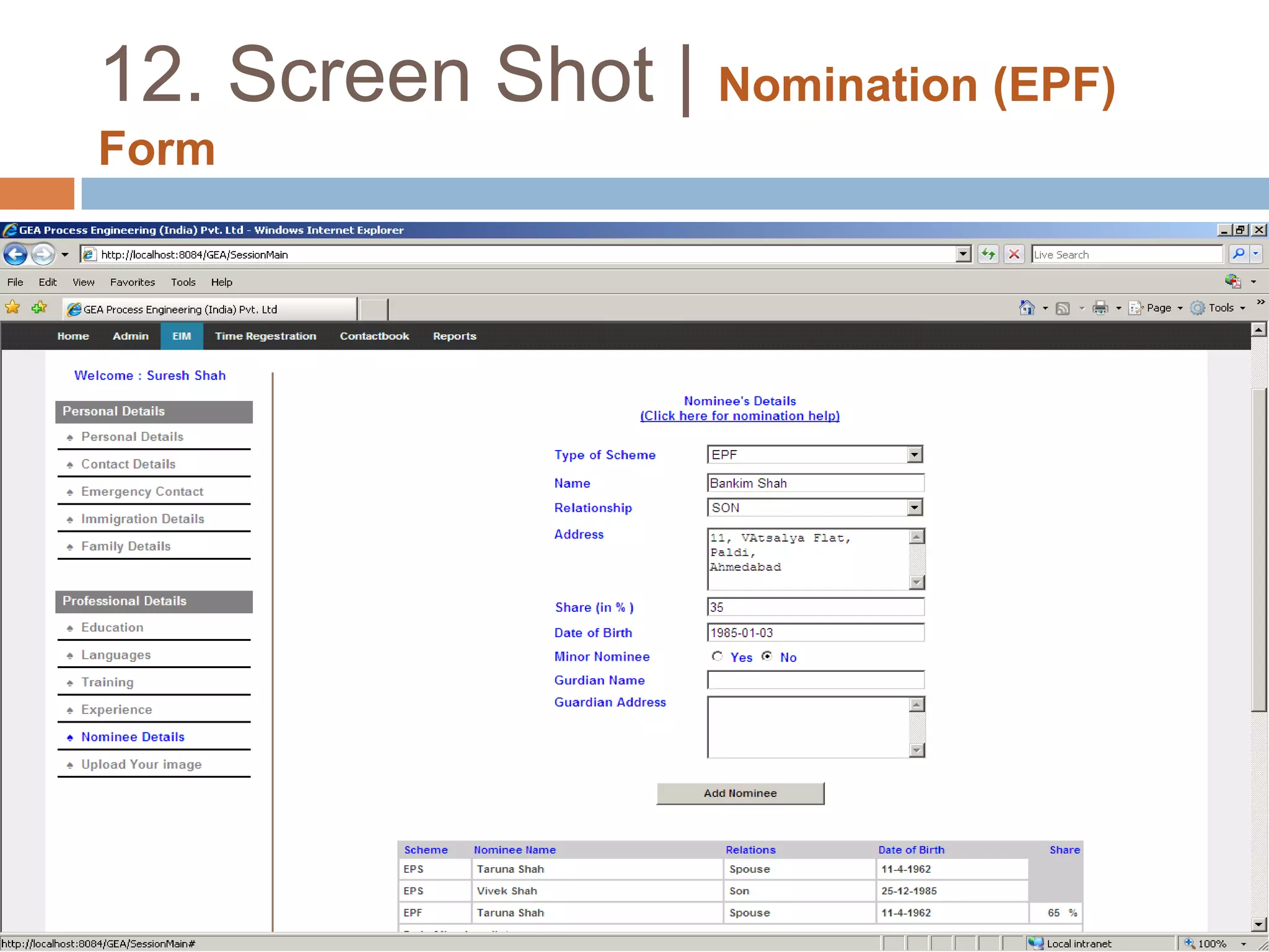 12. Screen Shot | Contact Details Form