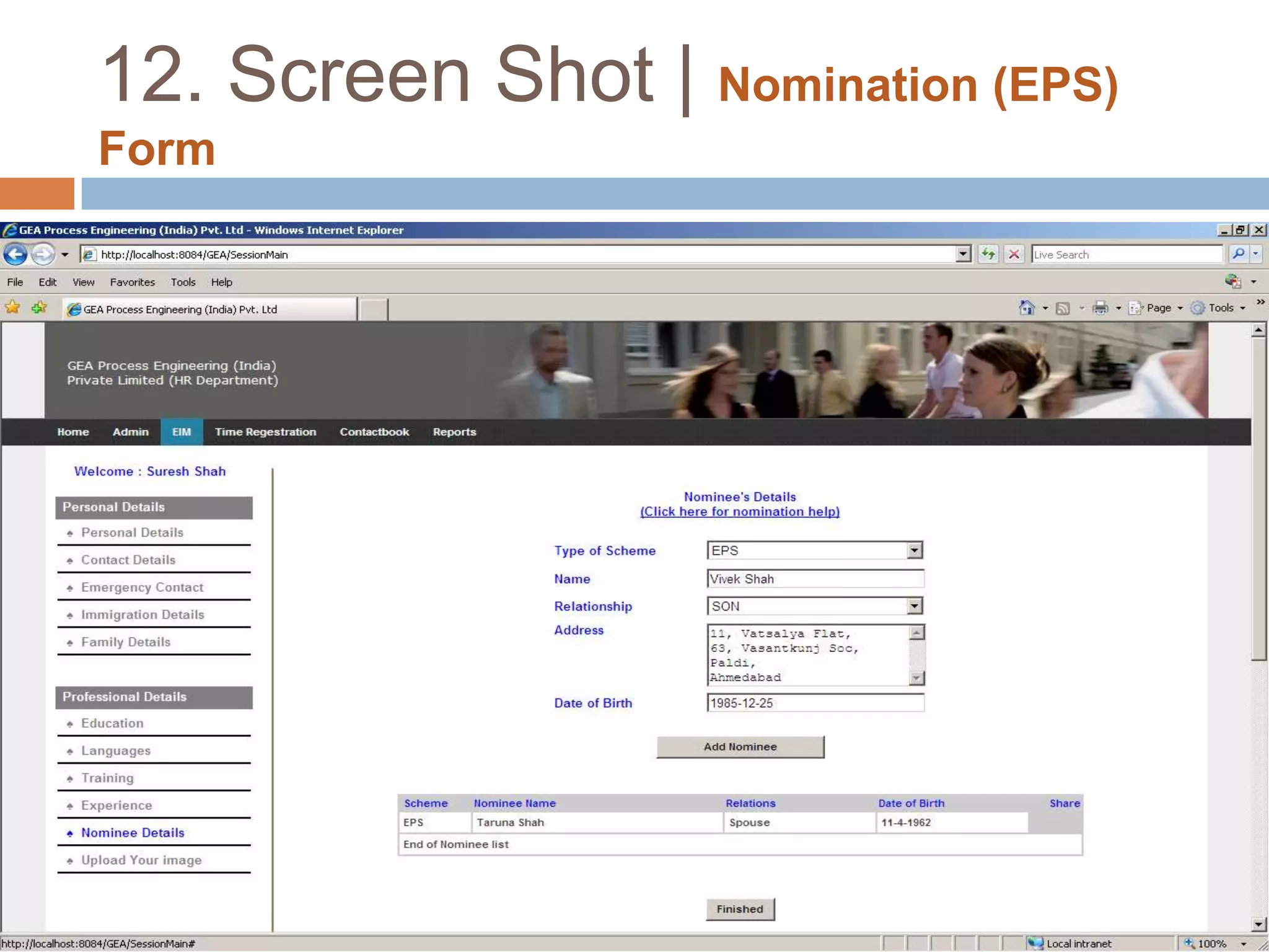12. Screen Shot | Emergency Contact Details Form