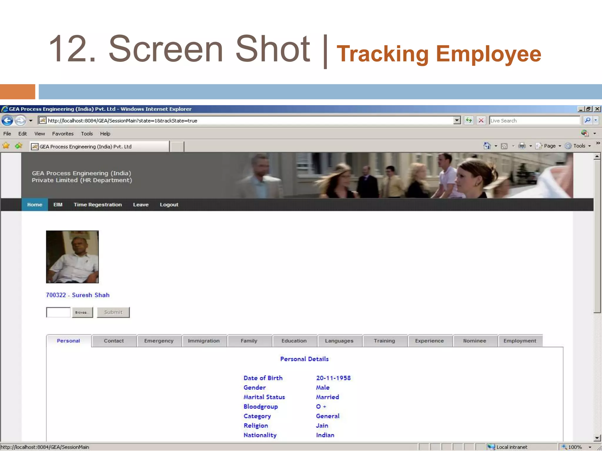 12. Screen Shot | Employment details Form