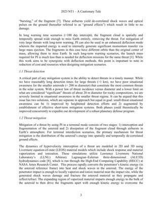 2023 NT1 – A Cautionary Tale
3
“bursting,” of the fragment [7]. These airbursts yield de-correlated shock waves and optica...