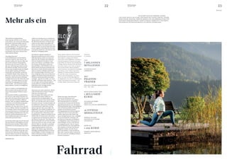 23
22
THE Stylemate
Issue No 03 | 2023
THE Stylemate
Issue No 03 | 2023
Fotos:
Joyce
Park
STYLE
Welche Mission verfolgt Peloton?
Daniel Sprung: Peloton ist ein Fitness-
unternehmen, das sich mit den Menschen
gemeinsam weiterentwickelt und mit-
bewegt – unabhängig von Fitnesslevel
und Aufenthaltsort. Wir machen Fitness
für alle zugänglich, unterhaltsam und
motivierend, damit die Menschen jederzeit
und überall an der besten Version ihrer
selbst arbeiten können.
Wie gelingt Ihnen das?
Unser Modell basiert auf drei Säulen:
Hardware, Software und Content. Zur
Hardware zählen mit unserem Bike und
dem Tread modernste Fitnessgeräte,
auf denen man mit einem Trainer live
oder per Aufzeichnung trainieren kann.
Die Software im Bike, Tread und in der
Peloton App ermöglicht jederzeit Zugriff
auf das eigene Training, die Peloton
Community und Tausende von Kursen
mit beliebter Musik. Damit können die
Menschen zu jeder Zeit und an jedem Ort
trainieren. Schon bei seiner Gründung
verfolgte Peloton das Ziel, Menschen auch
zu Hause – und damit abseits vom Spin-
ning-Raum im angesagten New Yorker
Fitnessstudio – ein interaktives Sporter-
lebnis inklusive Trainer zu ermöglichen.
Wenn von Wellness und Wohlbefinden die
Rede ist, denken viele ans Spa und an die
Sauna. Peloton definiert Wellness anders,
oder?
Wir betrachten Wellness ganzheitlicher.
Für uns ist es alles andere als passiv. Es
geht neben der körperlichen immer auch
um die mentale Gesundheit. Wellness
bedeutet, aktiv am eigenen Wohlbefinden
zu arbeiten, ob mit Kardiotraining oder
Schlafmeditation. Denn auch beim
Meditieren tut man aktiv etwas, um sich
besser zu fühlen. Mentale Gesundheit ist
ein wichtiges Thema und wir bieten auch
dazu passende Kurse an. Ein Beispiel sind
unsere geführten Meditationen, die man
jederzeit und überall gemeinsam mit
einem Meditationsexperten live oder via
Aufzeichnung machen kann.
Sie sind davon überzeugt, dass die Menschen
Ihren persönlichen Trainingsplan auch auf
Reisen fortsetzen möchten. Früher wollten
die Menschen im Urlaub einfach gar nichts
tun …
Unsere Forschung im Rahmen des Trends
Report 2023 von Hilton hat gezeigt, dass
50 Prozent der Menschen während ihrer
nächsten Reise etwas für ihre körperliche
oder mentale Gesundheit tun möchten. Sie
				 DIE MARKE PELOTON EROBERT EUROPA
UND SEINE HOTELS IM STURM. WIR HABEN MIT DANIEL SPRUNG, SENIOR
DIRECTOR BEI PELOTON, ÜBER DIE BEDEUTUNG DES KÖRPERLICHEN UND
GEISTIGEN WOHLBEFINDENS, EINER STARKEN COMMUNITY UND PERSO-
NALISIERTEN FITNESSANGEBOTEN AUF REISEN GESPROCHEN.
wollen das Training, das sie zu Hause im
Alltag machen, auch auf Reisen fortsetzen.
Die Menschen kümmern sich heute ganz
anders um ihre eigene Gesundheit und
Fitness als früher. Das Geheimrezept von
Peloton besteht aus einem hyperpersonali-
sierten Angebot in Kombination mit einer
Community und Kursen, die jederzeit und
überall zur Verfügung stehen.
Was bedeutet „hyperpersonalisiert“?
Hyperpersonalisierung ist nichts Neues.
Führende Marken nutzen sie schon seit
Jahren für ihre Produkte und Erlebnisse.
Nach der Pandemie hielt dieser Trend
auch in der Fitness- und Wellness-Bran-
che Einzug. Die Menschen haben sich
daran gewöhnt, viele Erlebnisse auch zu
Hause nahtlos fortsetzen zu können und
über diverse Geräte überall und jederzeit
Sport zu machen. Außerdem möchten sie
ihre Trainingserfolge aufzeichnen, und
zwar in digitaler Form und so einfach wie
möglich. Bei Peloton können Kunden ihre
Workouts anhand spezieller Kennzahlen
verfolgen – egal ob sie am Bike, am Tread
oder über die Peloton App trainieren – und
sie mit Apple und Samsung Produkten
synchronisieren. So haben die Menschen
dank Peloton ihr Training und ihre
Entwicklung immer im Blick.
Peloton hat eine starke Community. Warum
wollen die Menschen zu Hause trainieren,
dabei aber nicht alleine sein?
In der heutigen Welt sehnen sich viele
Menschen nach einem Gefühl von
Gemeinschaft und Zugehörigkeit. Ich
glaube, auch das hat etwas mit der Pande-
mie zu tun. Die Menschen sind zu Hause,
wünschen sich aber trotzdem Kontakt mit
der Außenwelt. Diese neuen „Omnichan-
nel-Konsumenten“ bekommen mit der
Peloton App oder über unsere Bikes die
Möglichkeit, eine Vielfalt an Wellness-An-
geboten ganz bequem vom Hotelzimmer
aus zu konsumieren. Wenn ihnen nach
Gesellschaft ist, steigen sie einfach auf ein
Peloton Bike im Fitnessraum und trainie-
ren gemeinsam mit Hunderten anderen in
der Peloton Community. Wer lieber eine
Runde laufen geht oder im Park meditiert,
nimmt an einem Live-Kurs teil oder sieht
sich ein Video an. Auch die 10-minütige
Schlafmeditation, die hilft, nach einem
langen Tag abzuschalten, findet man
direkt in der Peloton App: standortun-
abhängig, kanalübergreifend und immer
nachverfolgbar. So haben Hotelgäste die
Wahl und Hoteliers freuen sich über ein
herausragendes Gasterlebnis.
Mehr als ein
ÜBER DANIEL SPRUNG UND PELOTON
Daniel Sprung ist Senior Director International,
Partnerships & Commercial bei Peloton.
Peloton bietet seinen Mitgliedern eine professi-
onelle Betreuung durch Experten und einzig-
artige Inhalte für effiziente und unterhaltsame
Trainings: jederzeit, überall und für alle Fitness-
levels. Ob zu Hause, in der Natur, auf Reisen
oder im Fitnessstudio, Peloton kombiniert
motivierende Kurse mit modernster Technologie
und Hardware. In der Peloton App können
Mitglieder ihr Peloton Erlebnis sowohl mit
als auch ohne Geräte personalisieren.
Peloton wurde 2012 gegründet, hat seinen
Sitz in New York City und zählt Millionen
von Mitgliedern in den USA, in Großbritannien,
Kanada, Deutschland und Australien – und
seit Mitte Oktober 2023 auch in Österreich.
FAST
7 MILLIONEN
MITGLIEDER
IN DER PELOTON-
COMMUNITY
50+
PELOTON-
TRAINER
FÜR ALLE FITNESS-MODALITÄTEN
(US + UK + DE)
MITGLIEDER HABEN ÜBER
1 MILLIARDE
KURSE
AUF DER PLATTFORM
ABSOLVIERT
(APP & ALL-ACCESS-ABONNENTEN)
16 FITNESS-
MODALITÄTEN
WERDEN AUF DER
PELOTON-PLATTFORM
ANGEBOTEN
MEHR ALS
1.200 KURSE
WERDEN JEDEN MONAT
ERSTELLT
PELOTON
IN ZAHLEN
Fahrrad
Könnte man sagen, dass Peloton die
Fitnesswelt demokratisiert hat?
Dem würde ich definitiv zustimmen.
Mit Tausenden Kurse von weltweit
renommierten Trainern holt die Peloton
App jeden genau da ab, wo er mit seinem
Fitnesslevel gerade steht. Unsere Mitglieder
sehen all ihre persönlichen Erfolge und
arbeiten sich im Rahmen unserer
Trainingsprogramme in ihrem eigenen
Tempo von Level zu Level nach oben –
und das ohne Stress oder Druck. Das
Ganze soll Spaß machen. Vom „Anfänger“
bis zum Profisportler wird jeder Teil
der Peloton Community mit Millionen
von Mitgliedern. Diese Community ist
unser Rückgrat. Sie ist es, die Peloton
so einzigartig macht. Und wir wissen,
dass die Menschen das auch auf Reisen
sehr schätzen. 90 Prozent der Peloton
Mitglieder würden sich eher für ein
Hotel entscheiden, in dem ein Peloton
Bike steht. So kamen allein in Hotels im
Jahr 2022 mehr als 1,6 Millionen Peloton
Sessions zusammen.
onepeloton.com
 