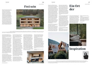 27
26
THE Stylemate
Issue No 03 | 2023
THE Stylemate
Issue No 03 | 2023
collishill.com
Fotos:
Anja
Gatterer,
Martin
Lugger
Marion, du hast 30 Jahre lang im Tourismus
gearbeitet. Was hat dich dazu inspiriert, mit
50 Jahren etwas Neues zu beginnen?
Schon lange war mir bewusst, dass
der Tourismus meine Leidenschaft ist.
Gastgeberin zu sein, erfüllt mich jeden
Tag aufs Neue. Ich liebe es, Menschen
mit kleinen Gesten wie Insider-Tipps
für Radtouren oder frisch gebackenem
Zwetschgen-Streuselkuchen glücklich zu
machen. Dennoch habe ich lange mit dem
Gedanken gespielt, bis ich endlich die
Entscheidung traf. Ich wollte immer ein
Haus führen, das genau so ist, wie ich es
will. Da ich in mein Tun meine ganze Zeit
und mein ganzes Herzblut investiere, bin
ich in meinem Beruf meist an Grenzen
gestoßen. Hier in meinem eigenen Betrieb
kann ich vieles verwirklichen, umsetzen
und meinen Gästen die Aufmerksamkeit
schenken, die ich für richtig und wichtig
halte. Gastfreundschaft ist für mir nicht nur
ein Wort, und deshalb erfordert das Zeit.
Du hast ein abbruchreifes Haus in eine
hochwertige Apartmentanlage verwandelt.
Kannst du uns mehr darüber erzählen, wie
die Idee dazu entstanden ist und wie du sie
umgesetzt hast?
Ich hatte immer ein Faible für alte Häuser,
Traditionen sind mir wichtig. Das alte
Haus hatte Charme und wäre jetzt über
100 Jahre alt, aber die Bausubstanz war
schlecht und da ich auch ein modernes
Apartmenthaus realisieren wollte, wäre
es unmöglich gewesen, es zu erhalten.
So kam von vorneherein nur ein Neubau
infrage. Dann waren rein praktische
Dinge umzusetzen, um möglichst viele
Gästebedürfnisse abzudecken. Es war
mir wichtig, Apartments mit zwei Schlaf-
zimmern zu bauen – so haben Familien
ausreichend Platz, sich auch mal zurück-
ziehen zu können, und Freundinnen
haben getrennte Schlafmöglichkeiten
in einem Apartment . Ein weiteres Thema
war für mich die Barrierefreiheit, denn
auch Gäste mit Einschränkungen sollen
sich wohlfühlen – das fängt an mit einer
elektrisch öffnenden Haustür und geht
weiter mit einem Personenlift über alle
Etagen, zwei Apartments sind behinder-
tengerecht ausgestattet.
Und wie kam es zum Namen?
Bewusst wollte ich für mein Apartment-
haus keinen klassischen Namen wie Krone,
Adler oder Sonne, die es bei uns in jeder
Gemeinde gibt. Nach Gesprächen und
dem Kennenlernen mit meiner Grafikerin,
einer jungen Dame aus dem Bregenzer-
wald, hat sie eine erste Idee vorgestellt,
und das war der „freiraum“. Ich war sofort
begeistert und so mussten wir auch gar
nicht weiter darüber nachdenken und sind
dabei geblieben.
				 NACH 30 JAHREN IM TOURISMUS HAT MARION IHREN TRAUM VERWIRKLICHT: GASTGEBERIN ZU SEIN. UND DAS VOLL UND
GANZ. AUS EINEM ABBRUCHREIFEN HAUS WURDE EINE HOCHWERTIGE APARTMENTANLAGE MIT FOKUS AUF ACHTSAMKEIT. WIE MAN IM FREIRAUM
FREI WIRD, DAS HABEN WIR MARION GEFRAGT.
Deine Apartments bieten seit Sommer 2023
einen À-la-carte-Frühstücksservice an,
genauso wie Partnerschaften mit Spitzen-
köchen aus der Region. Wie kam es zu dieser
Kooperation und was dürfen die Gäste
erwarten?
Wir bieten unseren Gästen die Möglich-
keit, Frühstück oder Brötchen zu
bestellen – sieben Tage die Woche bis
vor die Apartmenttür. Unsere Gäste
bestellen täglich bis 18 Uhr direkt bei
unserem Anbieter genau das, was sie
möchten. Regionalität wird bei uns
großgeschrieben. Für die schnelle Küche
oder für „Kochfaule“ war es mir wichtig,
eine hochwertige Alternative zu den
Restaurants im Ort anzubieten. Da bot es
sich an, die Produkte eines Haubenkochs
aus einem Nachbarort mit ins Sortiment
aufzunehmen. Bei ihm ist garantiert, dass
die Grundzutaten aus der Region kommen,
und auch die Zubereitung macht der Profi.
So gibt es fertiggekochte Gerichte im
Glas, die nur erwärmt werden müssen,
tolle Suppen, vegetarische Gerichte und
für Fleischliebhaber haben wir auch ein
kleines Sortiment. Damit unsere Gäste
nicht auf Naschereien verzichten müssen,
bieten wir ein feines Eissortiment aus der
Eismanufaktur Kolibri, die „Soulcream“
an, und verwöhnen sie zudem mit hausge-
machten Kuchen. Dieser Duft im Haus hat
schon so manchen verführt!
Ein Schwerpunkt deines Projekts liegt
auf Achtsamkeitsseminaren, Ernährung
und Meditation, insbesondere in den Neben-
saisonen. Was erwartet die Gäste hier?
Unser Retreat Achtsamkeit liegt mir per-
sönlich am Herzen, weil es in der heutigen
Zeit ganz vielen so geht wie mir.
Fotos:
Albrecht
Imanuel
Schnabel
/
Freiraum
Apartments
Durch die Hektik im Alltag hatten sich
über die Jahre die Kilos angeschlichen,
leckeres Essen und einfach zu viel davon
war die Ursache Nummer eins. Nebst
Begleiterscheinungen wie stetiger
Müdigkeit, Antriebslosigkeit und immer
mehr Gelüsten auf die nächste Kalorien-
falle, fühlte ich mich irgendwann nicht
mehr wohl. Durch eine Freundin habe
ich dann von Vitalstoffen und einer
Ernährungsform erfahren, die sich für
mich stimmig anhörte. Nämlich kein
Verzicht, sondern bewusstes Essen. Die
Vitalstoffe unterstützen uns im Alltag.
Im Rahmen des Retreats haben wir ein
schönes Programm erarbeitet, damit die
Gäste das Retreat in einer fünftägigen
Auszeit als Entschlackungskur machen
können – oder eben weiterführend als Start
in eine Ernährungsumstellung, begleitet
von uns. Auch nach der Abreise erhalten
die Gäste, wenn sie es möchten, Tipps und
Rezepte und werden so auch immer wieder
neu motiviert, dranzubleiben.
Frei sein
ADVERTORIAL
Ein Ort
				 DER WEG ZU COLLIS HILL WAR KEIN LEICHTER, ABER TROTZDEM WÜRDE KATRIN KEIN STÜCK DARAN ÄNDERN.
MITTEN IN KALS HAT SIE AUS EINEM ALTEN BAUERNHOF EINEN ORT DER RUHE UND INSPIRATION GESCHAFFEN. ZURÜCK ZUM URSPRUNG UND
ZURÜCK ZU DEN VIER ELEMENTEN. WIE GENAU DER WEG BIS DAHIN WAR, WAS TICHAS SIND UND WAS DIE GÄSTE VOR ORT ERWARTET –
DAS HABEN WIR KATRIN GEFRAGT.
Ihr feiert heuer ein Jubiläum. Was waren
die Highs und Lows der letzten zehn Jahre?
Katrin, bitte erzähle uns etwas über Collis Hill
– wie entstand dein kleiner ‚Berghügel‘?
Im Jahr 2014 kaufte ich die Figolalm und
den alten Bauernhof meiner Familie, nach-
dem mein Vater verstorben war und meine
Mutter einen Tapetenwechsel wollte. Auch
mein Bruder entschied sich, woanders Fuß
zu fassen und in Deutschland eine Lehre
zu beginnen, obwohl er ursprünglich die
Figolalm übernehmen wollte. Das führte
dazu, dass ich letztendlich die Verantwor-
tung für Hof und Hütte übernahm, obwohl
ich damals erst 20 Jahre alt war. Das war
vielleicht viel zu jung, aber rückblickend
eine gute Entscheidung! Die Anfangszeit
war natürlich schwierig, da ich mehrere
Jobs gleichzeitig hatte, um finanziell über
die Runden zu kommen und zudem den
Hof renovieren zu können. Doch mein
Ziel war es, aus Hütte und Hof etwas
Besonderes zu machen, also investierte ich
viel Arbeit und Energie in die Umsetzung
meiner Ideen. In den letzten zehn Jahren
habe ich hart gearbeitet und wertvolle
Erfahrungen gesammelt, auch in der
Tourismusbranche.
Die Übernahme brachte wahrscheinlich viele
Änderungen. Wie war es, die Figolalm von
deiner Familie zu übernehmen?
Es war schwer, sowohl emotional als auch
generell in Bezug auf das Arbeitspensum.
Viele Rohre waren alt und defekt und ich
hatte keine Ahnung von den technischen
Details. Mein Vater war nicht mehr da,
um mir zu helfen. Aber ein guter Freund
unterstützte mich auf der Hütte, half bei
Kanalisation, Elektrik und Bauarbeiten,
damit ich meine Vision letztendlich
umsetzen konnte. Meine Motivation lag
darin, meine Familie wieder an einem
Ort zu vereinen und gemeinsam Zeit zu
genießen, besonders in Erinnerung an
meinen verstorbenen Vater und meinen
Bruder, der leider auch im Jahr 2020
verstarb. Dies stärkte aber nur meine
Entschlossenheit. Trotz wirtschaftlicher
Herausforderungen blieb ich positiv und
hielt meine Ideen für Collis Hill in Notiz-
heften fest. Trotz allem, was passiert war,
strebte ich danach, einen Ort zu schaffen,
der Gesundheit fördert und Menschen
inspiriert.
Eine Idee von dir waren Tichas. Was genau ist
das und was war die Inspiration dahinter?
Tichas ist eine Namenserfindung von
mir, abgeleitet von Tipi-Chalets. Und sie
entstanden eigentlich die letzten Jahre
in meinem Kopf. Inspiriert von meiner
Kindheit im Tipizelt, meiner Liebe zu
Norwegen und Pocahontas – aber auch
von meinen Reisen. Wie in einem Rezept
habe ich alles zusammengemischt, und so
entstehen oft außergewöhnliche Dinge im
Leben. Eine Prise Kreativität und schon
geht’s los. Während des anspruchsvollen
Bauprozesses erhielt ich zusätzlich Unter-
stützung von Freunden und meiner Mutter,
die dazu beitrugen, Collis Hill einen
einzigartigen Stil zu verleihen.
Die Tichas hast du nach den unterschiedli-
chen Elementen benannt. Was erwartet die
Besucher vor Ort?
Aktuell bin ich gerade dabei, die Konzepte
dafür herauszufiltern. In jedem Ticha
werden die Gäste mit einem Zettel dazu
ADVERTORIAL
Inspiration
der
bewegt, mit dem jeweiligen Element etwas
zu tun. Beim Wasser ist es das Kneippbe-
cken direkt neben dem Collis Hill mit einer
kurzen Erklärung über das Wasser und das
Kneippen. Beim Thema Luft sind es eine
Atemübung nach der Wim-Hof-Methode
und der Hängesessel vor der Tür im Freien.
Beim Thema Feuer geht’s um die Wärme
und die Zuversicht. Dazu finden die Gäste
ein kleines Gedicht und eine Anleitung,
selbst Stockbrot herzustellen und den
Abend am Feuer ausklingen zu lassen.
Wie hat sich die Tourismusbranche in den
letzten Jahren verändert und wie siehst du
die Zukunft des Tourismus, insbesondere
in Bezug auf nachhaltige und achtsame
Reiseerlebnisse?
Gäste verreisen kürzer, dieser Trend ist
schon seit vielen Jahren erkennbar, und
vor allem bleiben sie doch vermehrt in
Mitteleuropa. Diese Reisen sind sicherer,
klimaneutraler und qualitativ deutlich
hochwertiger. Auch nachhaltiges Reisen wird
immer mehr zum Thema. Ganz besonders
aber sind achtsame Reiseerlebnisse in den
Fokus gerückt. Das Wandern und Biken, auch
das E-Bike gibt vielen eine neue Möglichkeit,
die Natur zu erleben. Heute sind wieder alle
Generationen in den Bergen und in unserer
tollen Naturlandschaft unterwegs und die
Wertschätzung der Natur, der Berge hat eine
ganz neue Dimension erreicht, wie sie noch
nie da war.
Bewusstes Genießen darf auch mit Stille
einhergehen.
freiraum-apartments.at
Wie kam es schlussendlich zum Namen
Collis Hill?
Der Name entstand relativ zum Schluss,
ich wollte etwas Geschichtliches von
Kals mit einbringen, aber auch etwas
Neues dazunehmen. „Collis“ kommt aus
dem Romanischen und „Hill“ aus dem
Englischen. Daraus wurde dann mein
kleiner „Berghügel“.
 