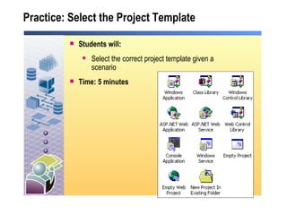 Practice: Select the Project Template  Students will: Select the correct project template given a scenario Time: 5 minutes 