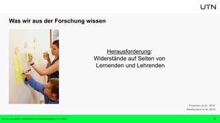 Was wir aus der Forschung wissen
Herausforderung:
Widerstände auf Seiten von
Lernenden und Lehrenden
17
Freeman et al.. 2014
Deslauriers et al. 2019
Prof. Dr. Isa Jahnke | Willkommen im CrossActionSpace! | 15.11.2023
 
