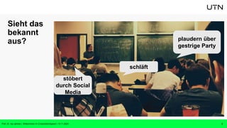 Sieht das
bekannt
aus?
schläft
plaudern über
gestrige Party
stöbert
durch Social
Media
Prof. Dr. Isa Jahnke | Willkommen im CrossActionSpace! | 15.11.2023 2
 