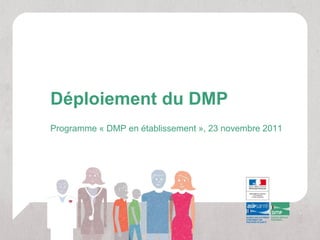 Déploiement du DMP
Programme « DMP en établissement », 23 novembre 2011
 