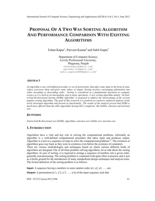 PROPOSAL OF A TWO WAY SORTING ALGORITHM AND PERFORMANCE COMPARISON WITH ...