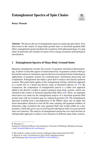 Entanglement In Spin Chains From Theory To Quantum Technology ...