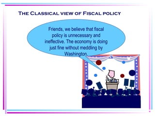 The Classical view of Fiscal policy
Friends, we believe that fiscal
policy is unnecessary and
ineffective. The economy is doing
just fine without meddling by
Washington.
 