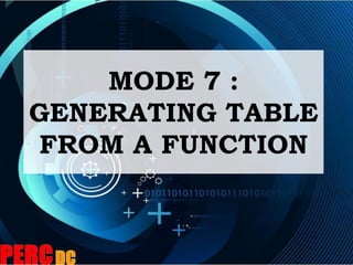 MODE 7 :
GENERATING TABLE
FROM A FUNCTION
 