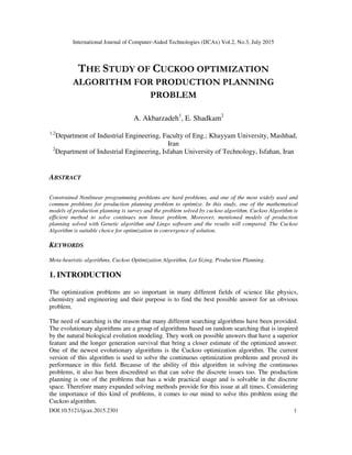 THE STUDY OF CUCKOO OPTIMIZATION ALGORITHM FOR PRODUCTION PLANNING ...