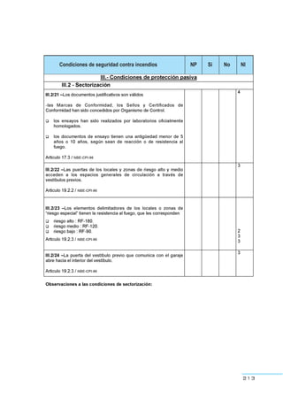 213
Condiciones de seguridad contra incendios NP Si No NI
 