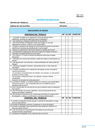 230
INDICADORES DE RIESGO
RIESGOS PSICOSOCIALES
 