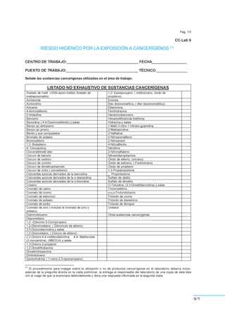 97
RIESGO HIGIÉNICO POR LA EXPOSICIÓN A CANCERÍGENOS (1)
 